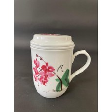 東昇瓷器 貓咪三件式泡茶杯 附濾杯, 1個, 蘭花350cc
