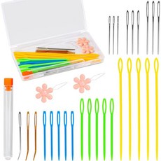 LOVEINUSA 실 바늘 세트 구부러진 태피스트리 큰 눈 플라스틱 뜨개질 코바늘 재봉 프로젝트 및 초보자 선물을 위한 보관함이 있는 블런트