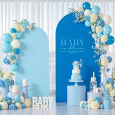 Suppromo 샴페인 아치 커버 2세트 1.8m(7.2피트) 및 1.8m(6피트) 배경 스판덱스 핏 웨딩 스탠드 생일 파티 베이비 샤워 브라이덜 연회 사진 풍선 189835, Baby Blue and Royal Blue