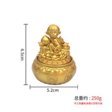 黃銅迷你茶壺 手把玩工藝品 麻將小物 招財擺飾 復古風格 辦公室居家禮品+【生肖猴】聚寶盆轉轉擺件