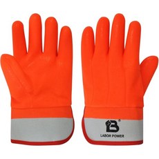 고무화 안전 커프 샌디 마감 처리된 남성용 방수 작업용 PVC 폼 안감 장갑, Orange 1 Pairs