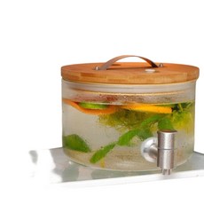 玻璃飲料桶 冷水壺 帶龍頭 泡酒瓶 兩用, 1個, 圓柱龍頭, 透明白, 3L