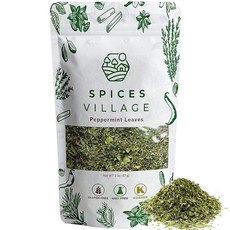 SPICES VILLAGE 말린 페퍼민트 잎 (59.1ml/2온스) - 신선한 잎 민트 허브 분쇄 향신료 잎차 자르고 체로 치기에 적합 코셔 글루텐 프리 GMO 재밀