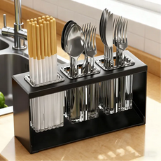 KEMEI 수저통 물빠짐 주방 수납 선반 세트 대용량 스텐 주방용품 정리함, 1개, 블랙