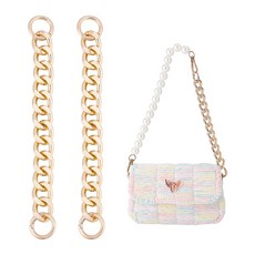 2개 알루미늄 커브 체인 지갑 스트랩 연장기 (Aolly 스프링 게이트 링 포함) 가방 교체 액세서리 라이트 골드 20x1.8x0.4cm, 금색