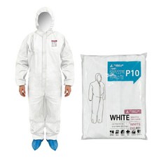 SB 일회용 작업복 원피스 방진복 방역복 분진복 보호복, XXL, 10개, 화이트