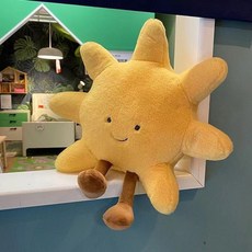 귀여운 웃는 얼굴 하얀 달 노란 태양 봉제 인형 만화 날씨 아이 방 장식 소파 쿠션, 33CM