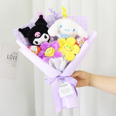 산리오 프렌즈 킨더조이 인형꽃다발 인형2개, 쿠로미+시나모롤