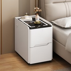 Tixpra 고급스러운 스마트 침대 옆 수납장 무설치 설치 간편 비드면 소재 비밀번호 잠금+무선충전+내장 콘센트 홈 인테리어 침실 가구, 1개, 흰색25CM*40CM*50CM