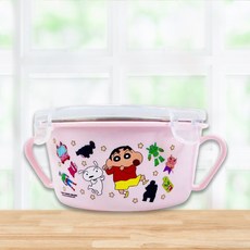 蠟筆小新正版授權不鏽鋼雙耳隔熱兒童餐碗，學習碗，便當盒，卡通可愛，安全防燙, 粉色, 1個