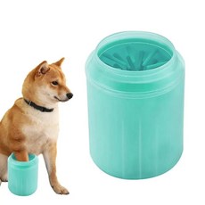 반려동물 발 세척기 부드러운 실리콘 세척 브러쉬 휴대용 반려견 타월 버킷 클린, green-S