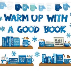 패시미 79개 겨울 책장 게시판 좋은 책 게시판으로 따뜻하게 하기 학교 칠판 창문 벽 홈 데코를 위한 동기 부여 교실 데코레이션