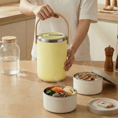 마술사 대용량 스텐 보온도시락 분리형 전자레인지 도시락, 1세트, 2000ML 2단 엘로우