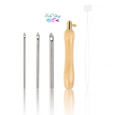 飛魚小舖 開發票 戳戳樂毛線戳針 木柄刺繡戳針簡易工具編製戳繡針垛花針（三7）, 1個, 木紋三件套5+3.5+2.5mm