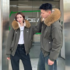 스타일닥터 남녀공용 겨울 기모 야상 아우터 빅 퍼 후드 숏 커플패딩