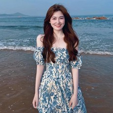 Yellwel 여름용 원숄더 프릴 롱 원피스 여성용 편안한 스타일 DJP