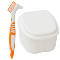 데이킷 틀니 세척보관함+ 틀니 전용 세척 칫솔 세트 틀니보관통, 1세트, 흰색+칫솔주황