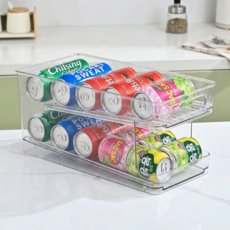 상덕 2단 냉장고 캔 정리대 음료수 맥주 캔 보관 트레이 냉장고 음료 정리함, 1개, 투명해요