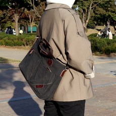 復古帆布斜挎單肩包, 復古黑色