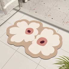 簡約花卉風硅藻泥地墊 浴室吸水防滑墊, 金魚花米白,40*60cm（硅藻泥）, 1個
