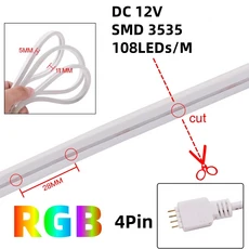 쿠쿠스토어 RGB CCT LED 스트립 조명 매우 밝은 유연한 테이프 TV 백라이트 홈 장식 5 인 1 1-5m + CW, 02 발광 색상2, 01 ip5 waterproof, 01 1미터