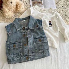 兒童牛仔馬甲 寶寶軟牛仔背心 春秋新款潮牌外搭