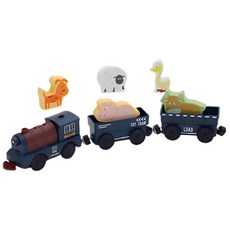 木製軌道電動小火車玩具組 (兼容IKEA軌道), 深灰運動物火車套裝, 1個