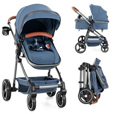INFANS 2 in 1 유아용 유모차 신생아용 컨버터블 유모차 요람 접이식 고풍경 충격 흡수 리버시블 시트 푸시체어용 알루미늄 구조 0-36개월, Navy