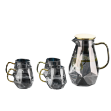 가정용 대용량 유리물병 물컵 세트 창의성 프리미엄 손잡이 물병 내열유리 차주전자세트, 회색(1개병+4개잔), 1개