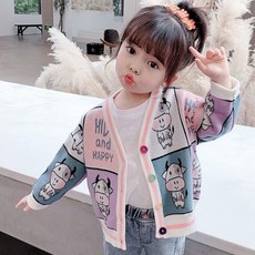 Arbea 女童針織衫 韓版可愛乳牛圖案開襟外套