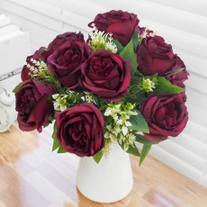 파티팡 장미 조화 부쉬 꽃다발 부케, 버건디, 1개