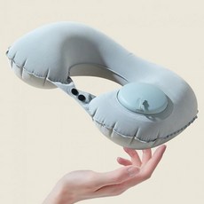 자동 공기주입 여행용 에어목베개 U자형 경추지지 편안한 숙면 휴대용 베개추천, 라이트그레이