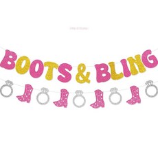 부츠 & 블링 배너 - NO-DIY 글리터 부츠 및 블링 파티 장식 웨스턴 처녀 브라이덜 샤워 파티 장식 용품 벽 장식, 부츠 & 블링 배너 - NO-DIY 글리터 부츠 및 블