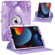 ZoneFoker 아이패드 9세대/8세대/7세대 케이스 10.2인치 케이스 2021/2020/2019 360도 회전 스탠드 9 8 7세대 10.2 가죽 커버 포켓 디자인, 마블 퍼플