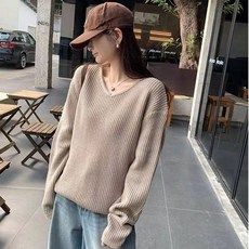 투니스 여성 오프숄더 루즈핏 단색 니트 스웨터