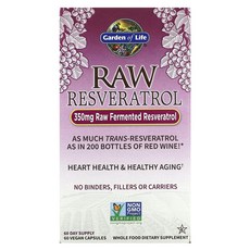 행복하고 건강하게 Garden of Life RAW Resveratrol 350mg 베지 캡슐 60정 백년회로하세요, GardenofLifeRAWResveratrol350m, 1개
