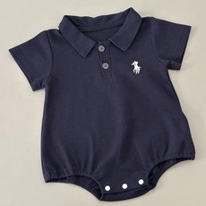 嬰兒連體衣 包屁衣 寶寶Polo衫 短袖哈衣, 1個, 藏青色哈衣,66