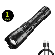 휴대용 텔레스코픽 줌 ABS 손전등 3가지 조명 모드 야외용 전원 디스플레이가 있는 충전식 IPX4 방수 토치, 06 1PC, 01 확대, 1
