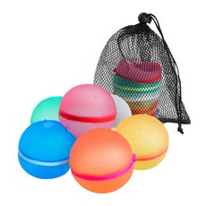KC인증 리유저블 실리콘 물풍선 6cm 목욕 장난감 매쉬망 증정 재사용 가능, 6P, 혼합색상, 1개