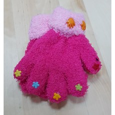 兒童用絨毛手套(紅、小裝飾) 可愛保暖兒童手套，冬季必備