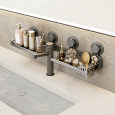 Leesheer 무타공 세면대 선반 욕실 선반 다기능 흡착식 일자형 화장실 선반, 1개, 그레이