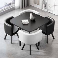 상담테이블 원탁테이블 의자 책상 세트 회의용 미팅 사각그레이책상 80x80x75cm+그린의, AO. 검은색 사각형 흑백 가죽 의자
