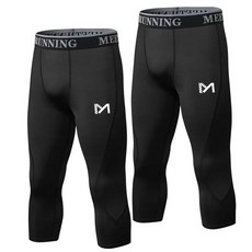 MEETYOO 남성용 3/4 압박 바지 레깅스 타이츠 쿨 드라이 스포츠 운동 히트기어 카프리 베이스 레이어 블랙/블랙 121166