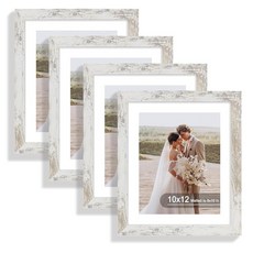 HongKee Hongkee 15.2 x 20.3cm(6 8인치) 사진 액자 4개 세트 진짜 유리와 천연 오크 프레임으로 제작 - 매트가 있는 디스플레이 그림 10.2x15., 10x12 in, 디스트레스드 화이트