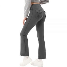 HiBwoBwo 여성용 플리스 안감 레깅스 플레어 하이 웨이스트 복부 컨트롤 소프트 부츠컷 요가 팬츠 포켓 레깅스 블랙. S, 라이트 그레이