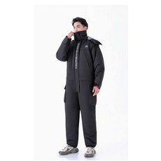 오토바이 방한복 배달 우주복 라이딩 빅사이즈 일체형, 카키 탈부착 후드