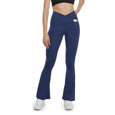 HEGALY 여성용 플레어 요가 팬츠 - 크로스오버 플레어 레깅스 버터처럼 부드러운 하이 웨이스트 운동 캐주얼 부츠컷 팬츠 밝은 핑크. XL, 76.2cm(30인치) 안쪽 솔기, XS, 네이비 블루 포켓