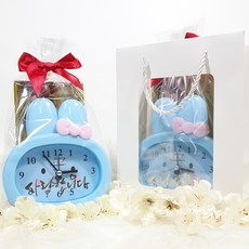 화분마당 발렌타인데이 블루 큐티토끼 탁상 알람시계 아몬드초콜릿, 1개, 200g