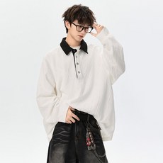 ASURE 남녀 터틀넥 루즈핏 캐주얼 폴로넥 긴팔 셔츠