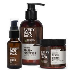 Every Man Jack 무향 수염 번들 - 민감한 피부를 위한 무향 - 수염 및 페이스 워시 수염 버터 수염 오일 각각 1개 포함, 1